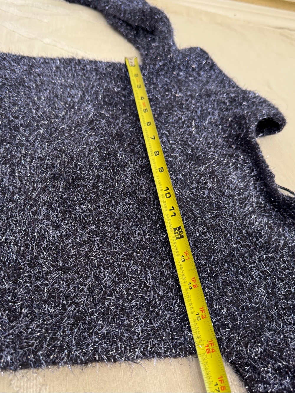Anthropologie Women’s Small Eyelash Metallic Tie Back Cropped Sweater Navy Blue - Picture 6 of 9